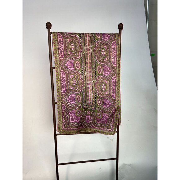 Vintage Silk Scarf With Paisley Print In Pink & Green - Picture 13 of 16
